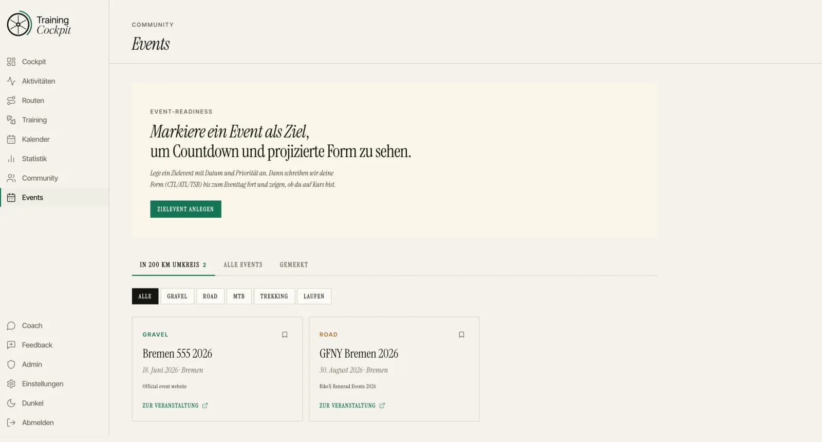 Events-Kalender mit Veranstaltungen in der Nähe